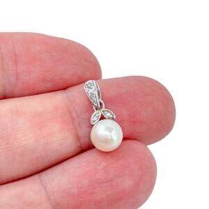 Elegant Pearl & Diamond Pendant | Sterling Silver 925 Vintage Fine Jewelry